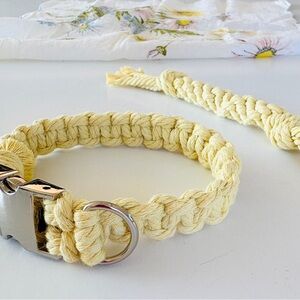 Yellow Braided Dog Collar and Toy - Handmade by Zink and Dot